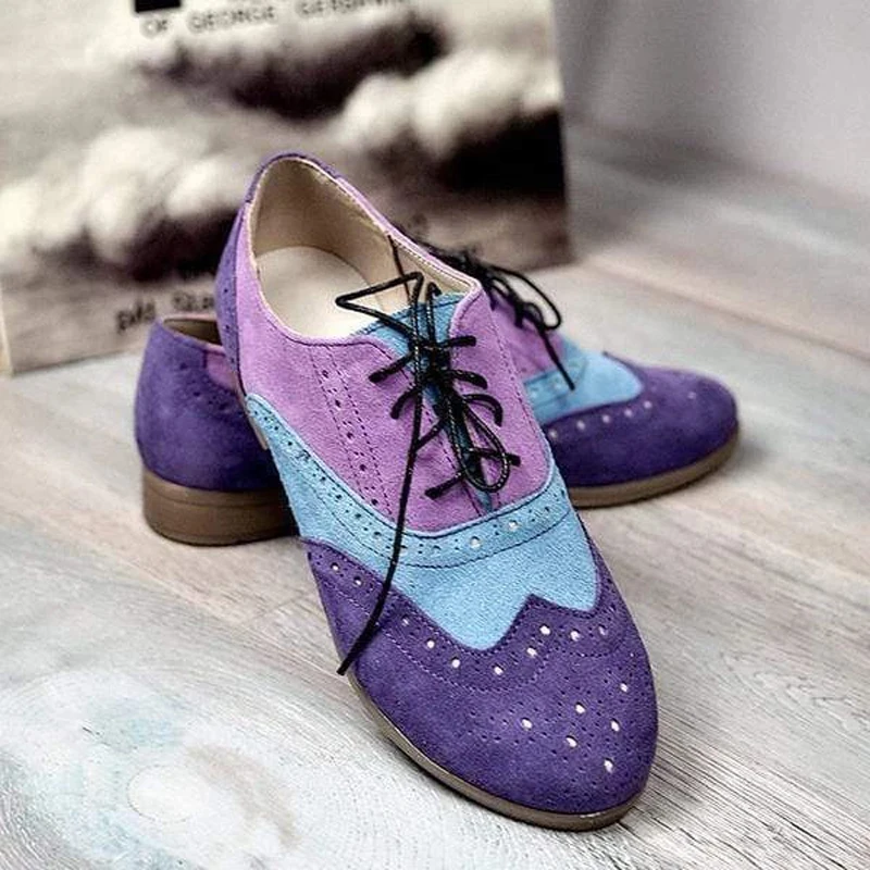 New 2024 Women Spring New Flats Shoes Women Oxfords Mixed Colors Lace Up Ladies Brogues Shoes Designer Casual Pu Leather Oxfords