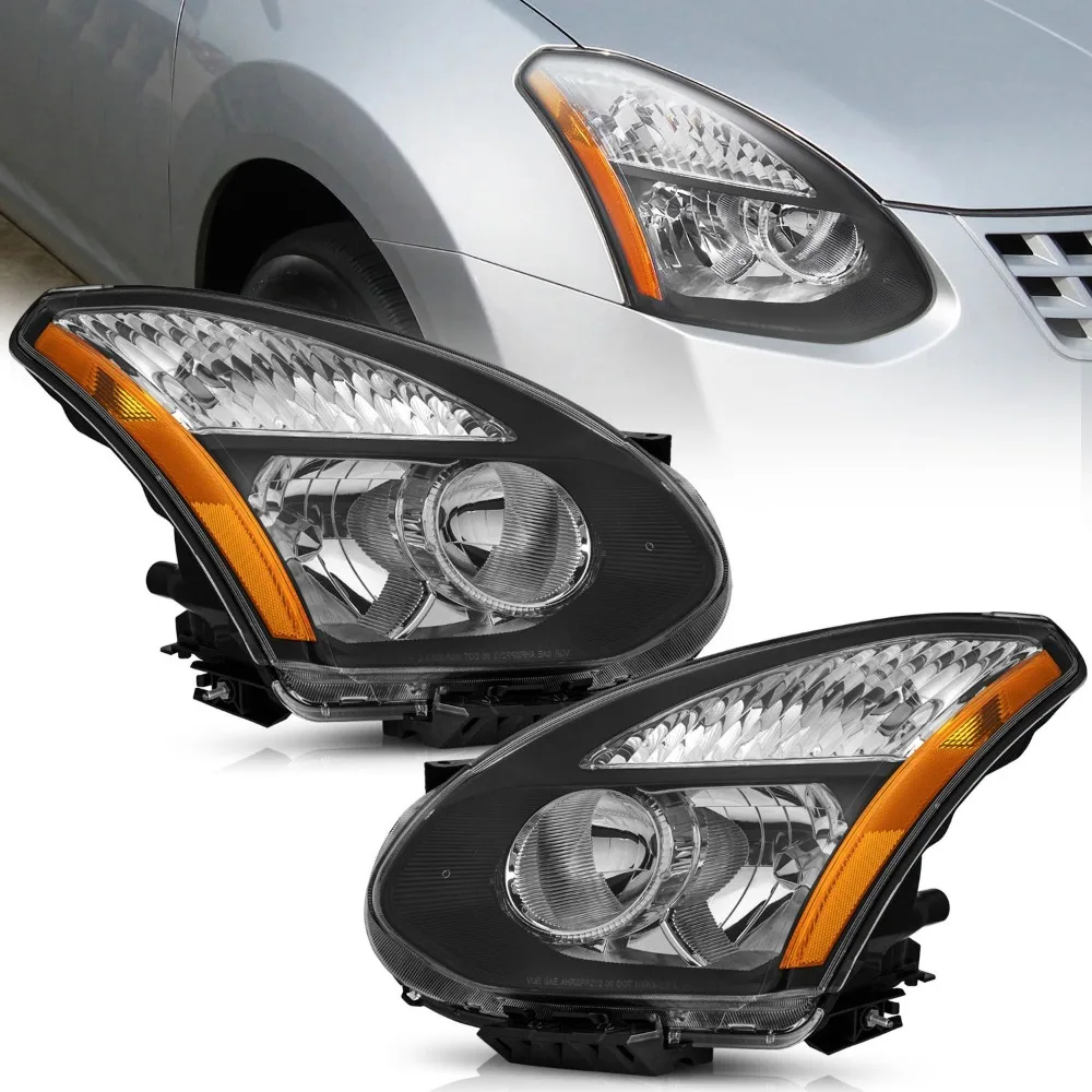 Pair Headlights For 2008-2013 Nissan Rogue/2014-2015 Select Black Headlamps L+R