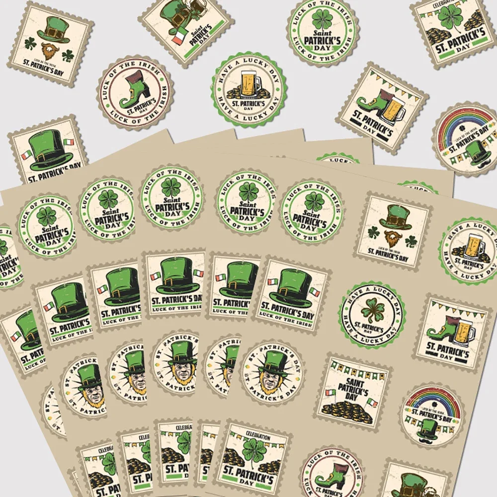 4 Sheets St. Patrick's Day Label Stickers DIY Party Envelope Gift Decoration Sealing Sticker Stationery