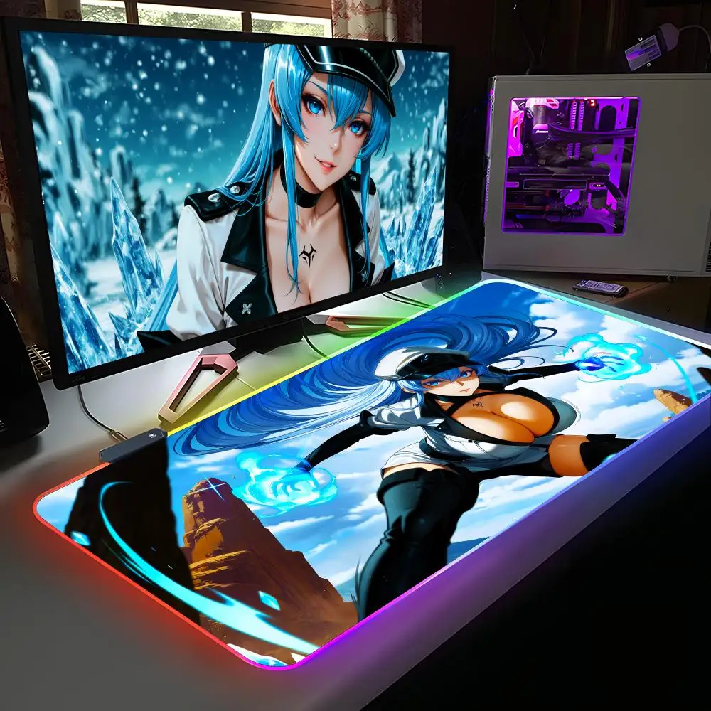 

Akame Ga Kill Esdeath Коврик для мыши RGB Резиновый компьютер Ноутбук Официальная игра Цветные киберспортивные Эстетический красивый модный роскошный коврик