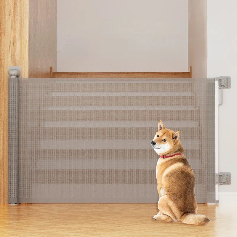 Dog Fence Non Perforated Protective Fence for Indoor Staircase Openings with Retractable Door Railing