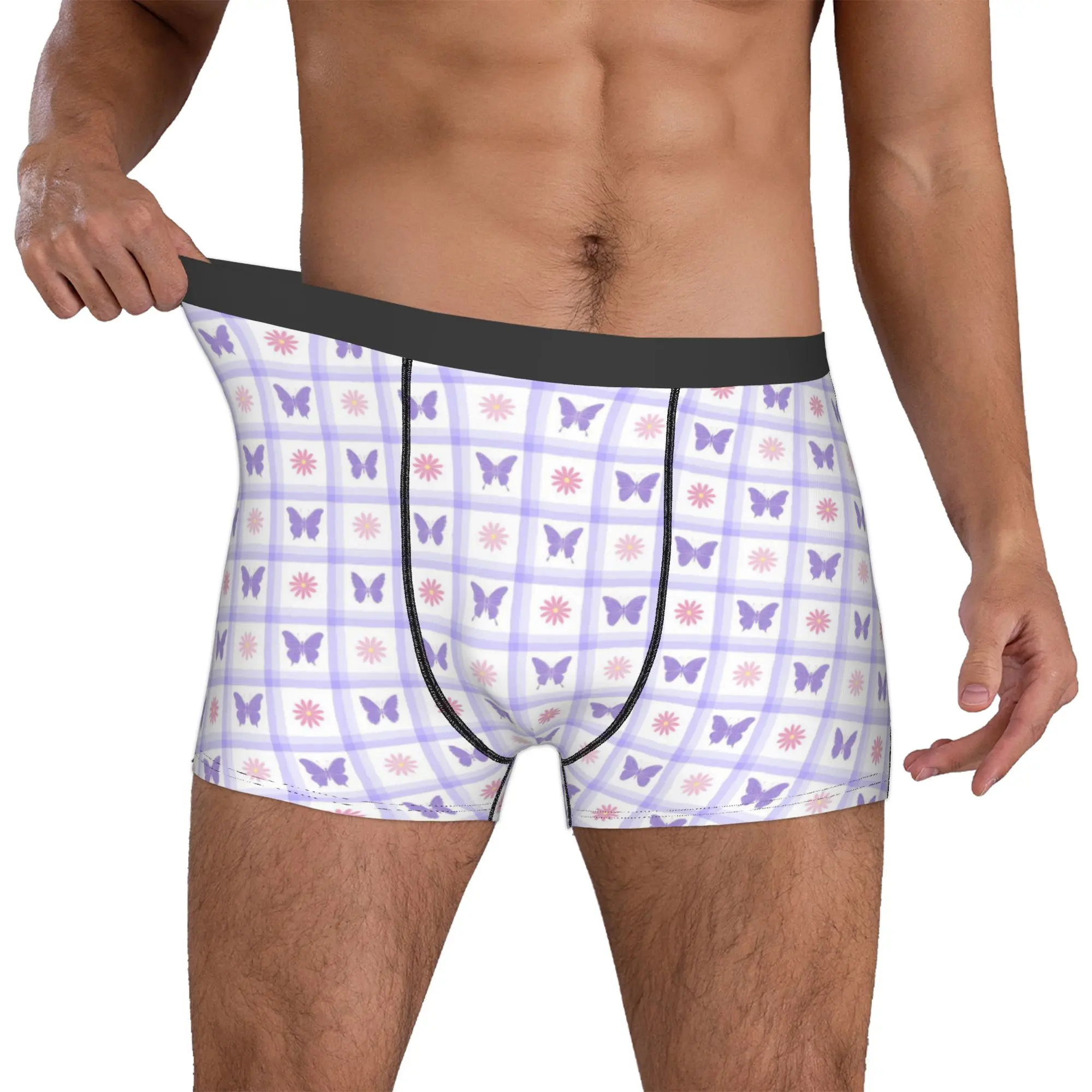 Butterfly Colourful Square Checkered Plaid  Boxers Shorts Mens  Briefs Underwear Fashion Underpants