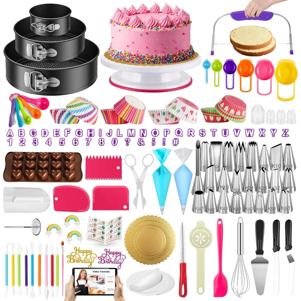 

700pcs Cake Decorating Kit, Baking Supplies with Springform Pans, Cake Turntable for Decorating, Piping Tips, Pastry Bags