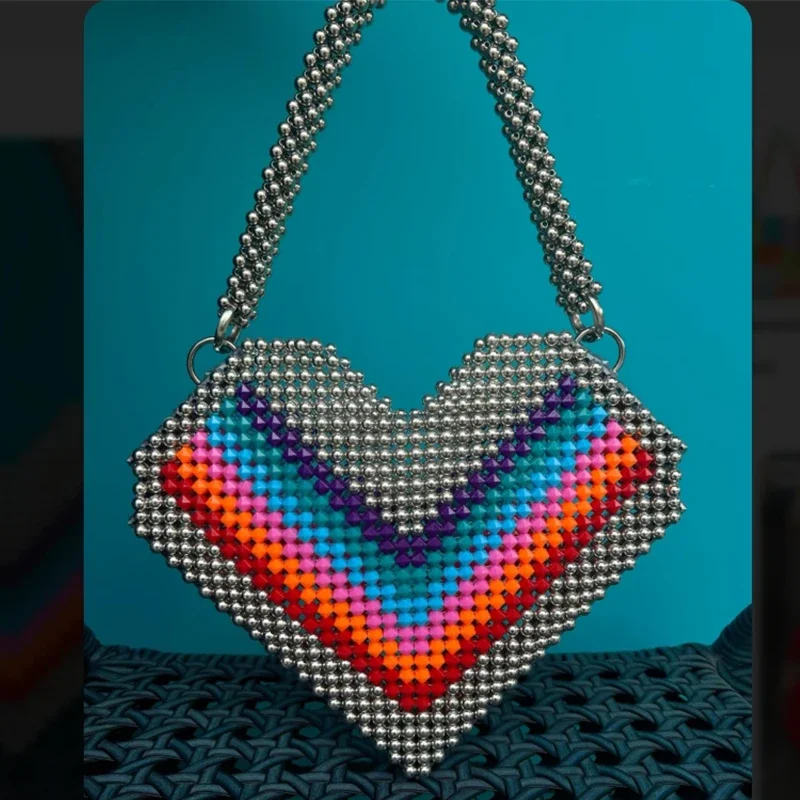 Rainbow Love Bags Fashion Ins Design Bead Making Women's Shoulder Bag Customized Valentine's Day Gift Vacation Party Handbag