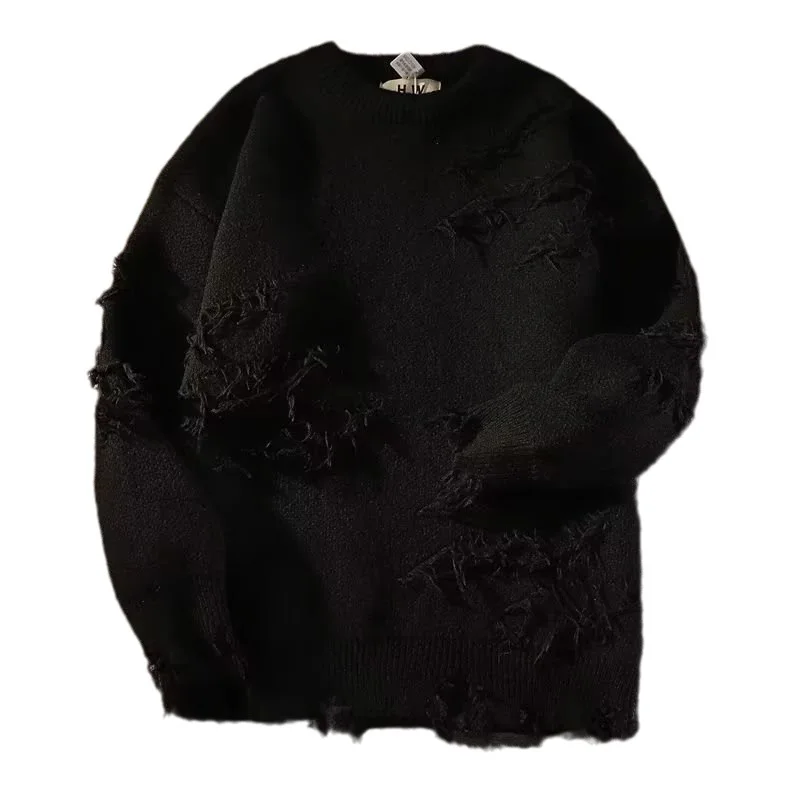 2026 Autumnand y2k Streetwear Men New Retro Hole Fringed Sweater Loose Versatile Sweater For Men And Women Long Sleeve Sweater