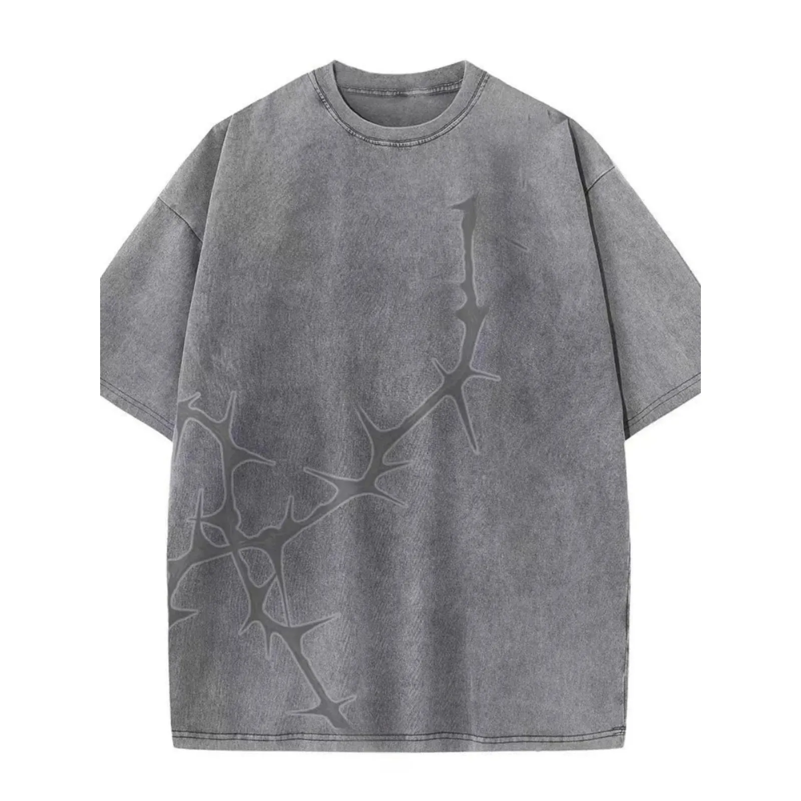 

Retro American Loose Fit round Neck T-Shirt Pure Color Nine Sleeve Women's T-Shirt Cleanfit Style PU Leather Fabric