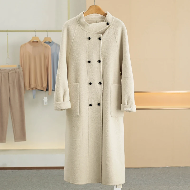 

Double-Breasted Long Woolen Coat Double-Faced Woolen Women's Fashion Winter Clothes Straight Cut Fit 30-34 Years Old