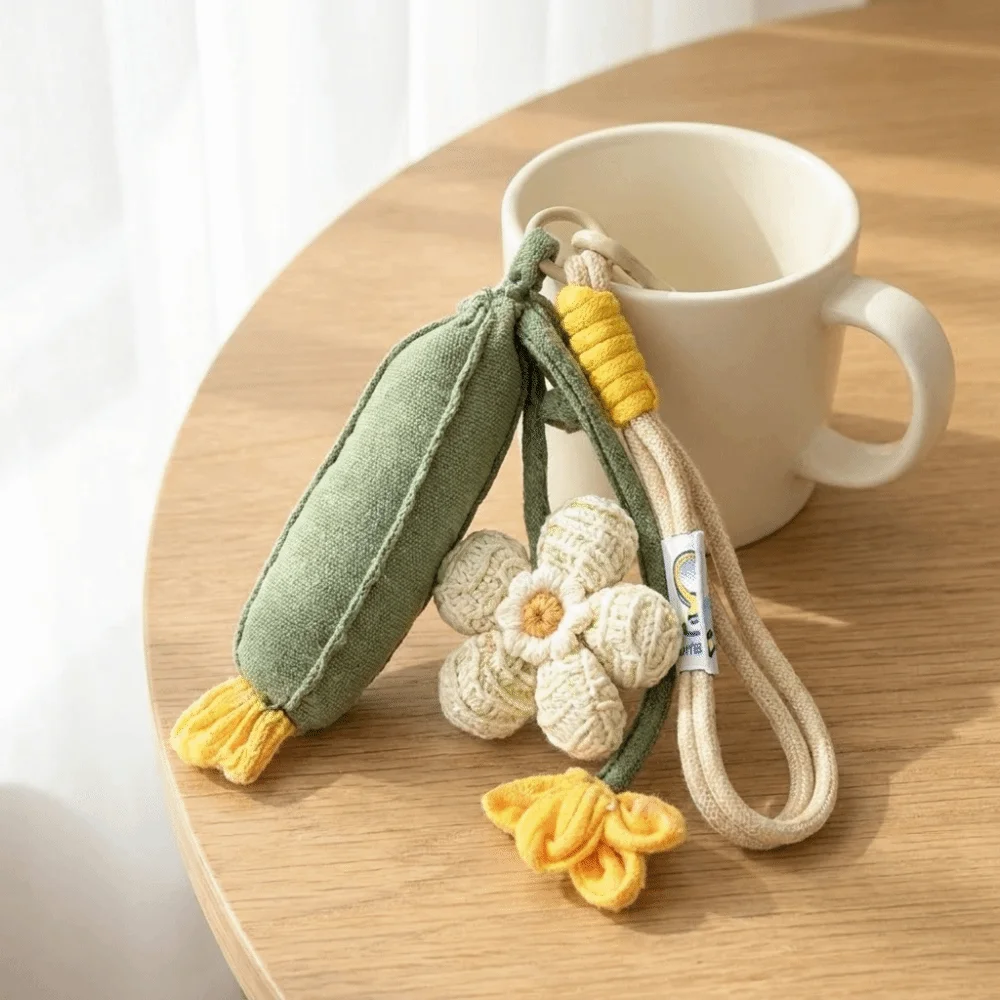 Nature Inspired Fabric Flower Keychain Plush Carabiner Clip Pastoral Style Bag Charm Sunflower Lightweight Key Pendant for Purse