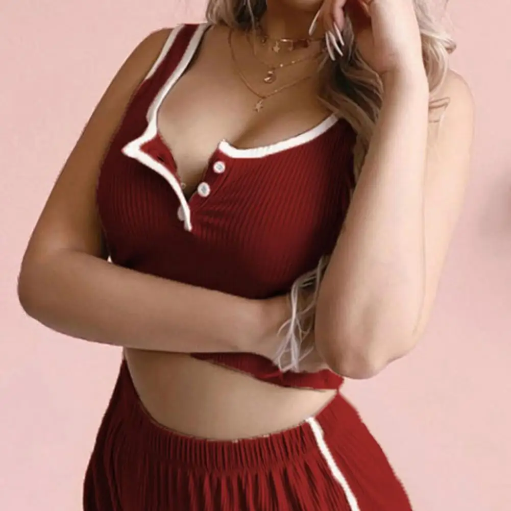 Breathable Pajamas Women's Ribbed Knit Pajamas Set Sleeveless Crop Top Shorts Sleepwear Summer Casual Two-piece Lounge for Women