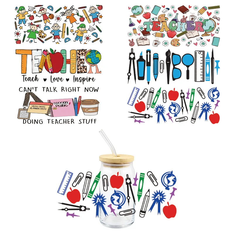 

Teacher Day UV DTF Wrap Transfer Stickers Cartoon Fashion 3D Decal Strong Waterproof DTF Wrap For 16OZ Glasses Cups Stickers