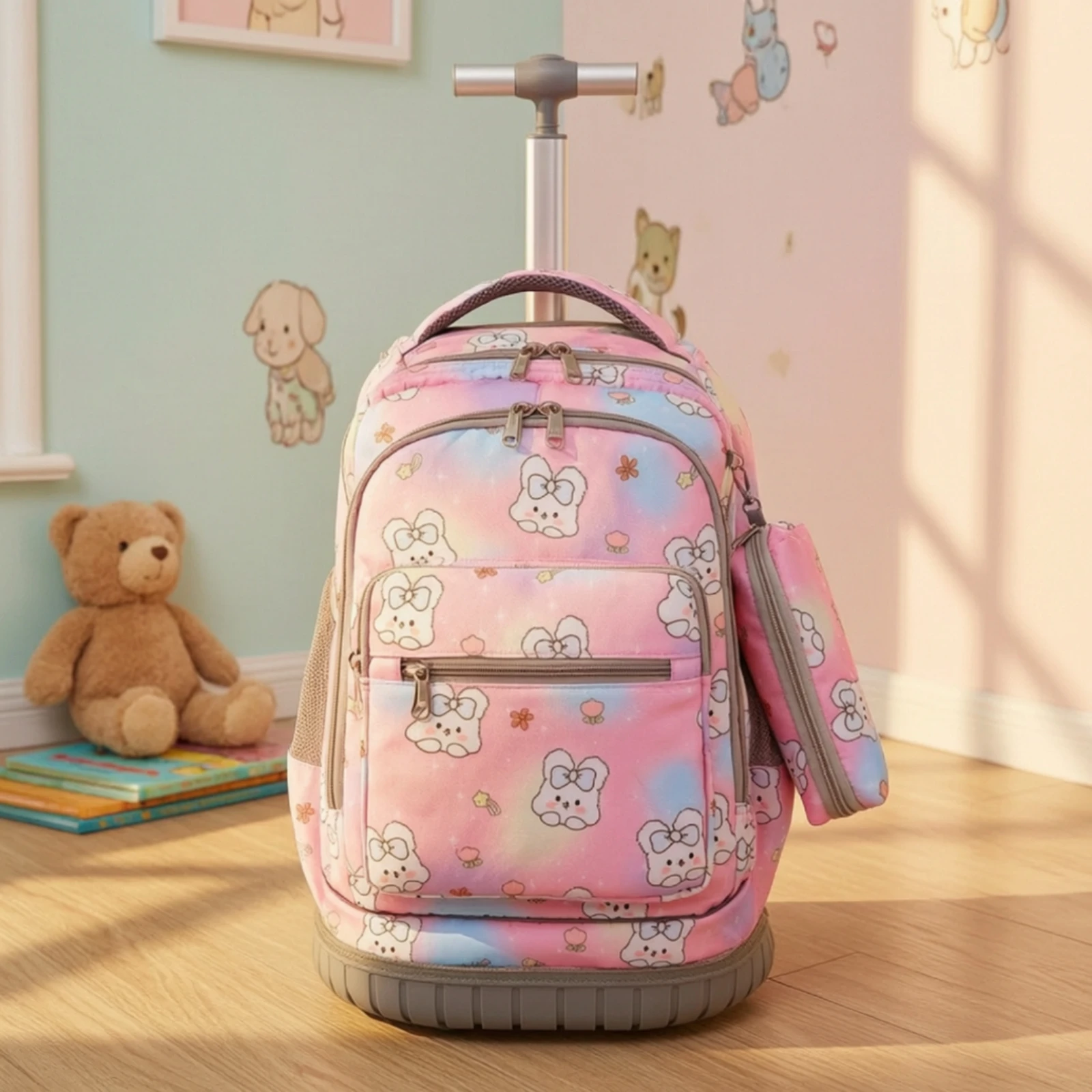 Children's Rolling Backpack Child-Friendly Rolling Backpack with Six Wheels Wheeled School Bag Large Capacity for Young Students