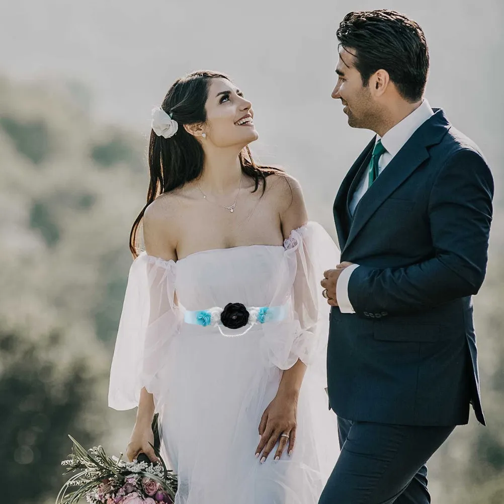 Elegante cinturón de perlas y flores para vestido de novia, cinturón para fiesta de boda, accesorio decorativo para damas de honor, cinturón de perlas y flores.