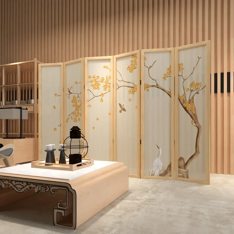 for New Chinese Style Simple Modern Screen Partition Living Room Home Folding Block Tea Room Decoration Flower and Bird