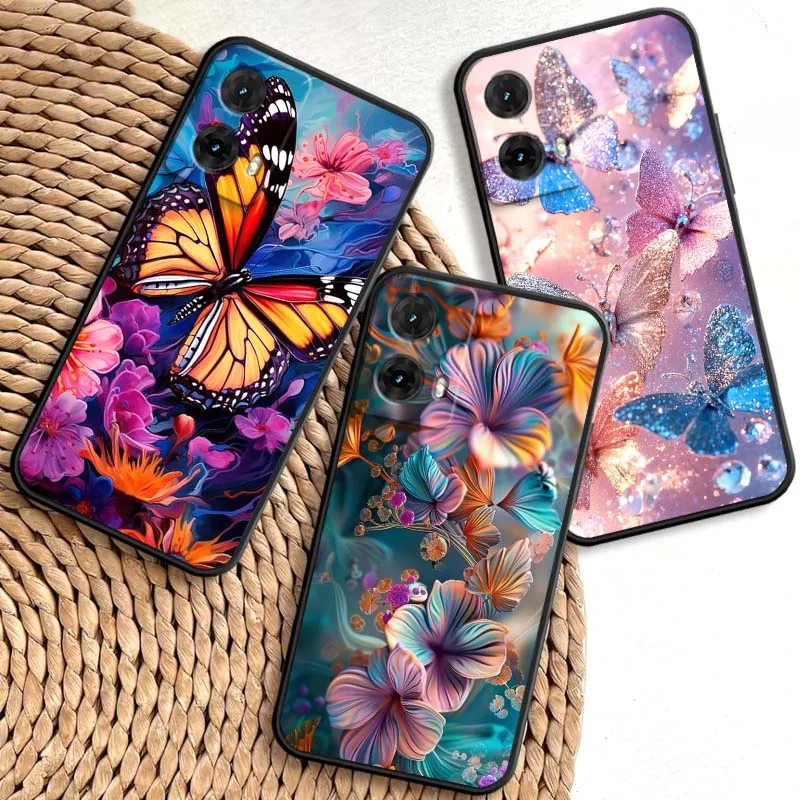 

Butterfly flower pattern Phone Case Cover For Motorola G85 Edge 50 G24 G35 G14 G04 40 G72 G34 G G54 G13 G32 5G Black