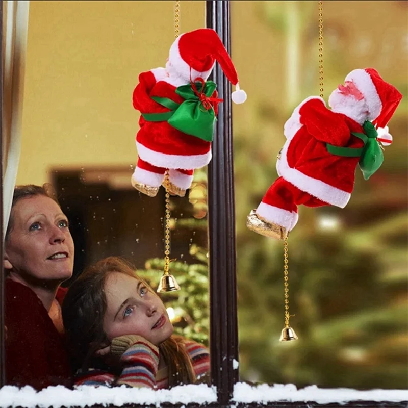 Papá Noel trepadando en cuerda decoración eléctrica automática muñecos de peluche juguetes para el hogar pared ventanas adorno colgante