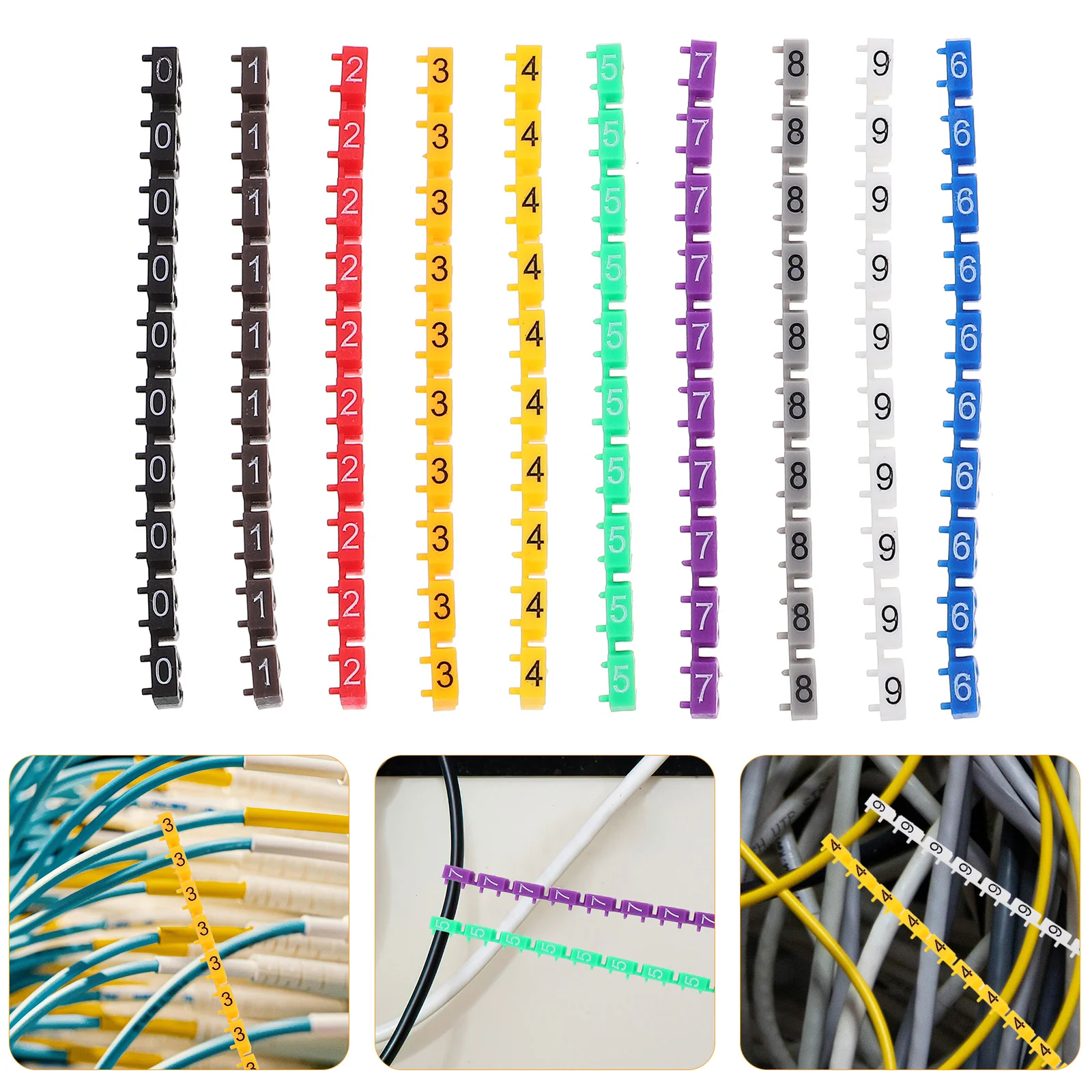 

100Pcs Plastic Numeric Cable Marker Tubes Color-Coded Wire Identification Labels for Organizing Cables in Home Office