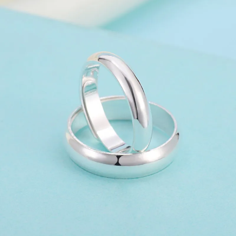 1pcs Authentic 999 Pure Silver Ring Lover Pair Rings Men Women Simple Smooth Surface Index Finger Tail Ring Birthday Gift