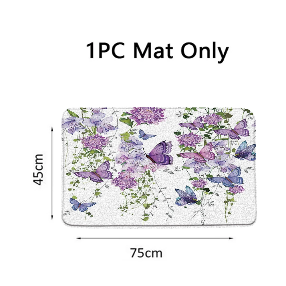 Purple Flower Butterfly Printed Waterproof Bathroom Shower Curtain Set Non-Slip Bath Mat Rug Sets Toilet Cover Bathroom Decor