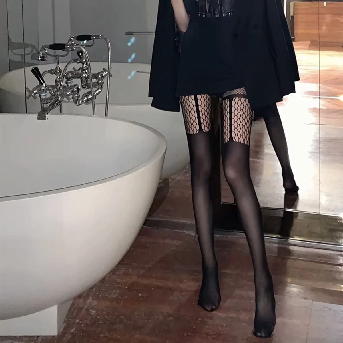 Garter Belt Mesh Patchwork Romantic Cosy Lace Tights Stripper Lovers' Transparent Glamour Party Pantyhose Woman Special Edition