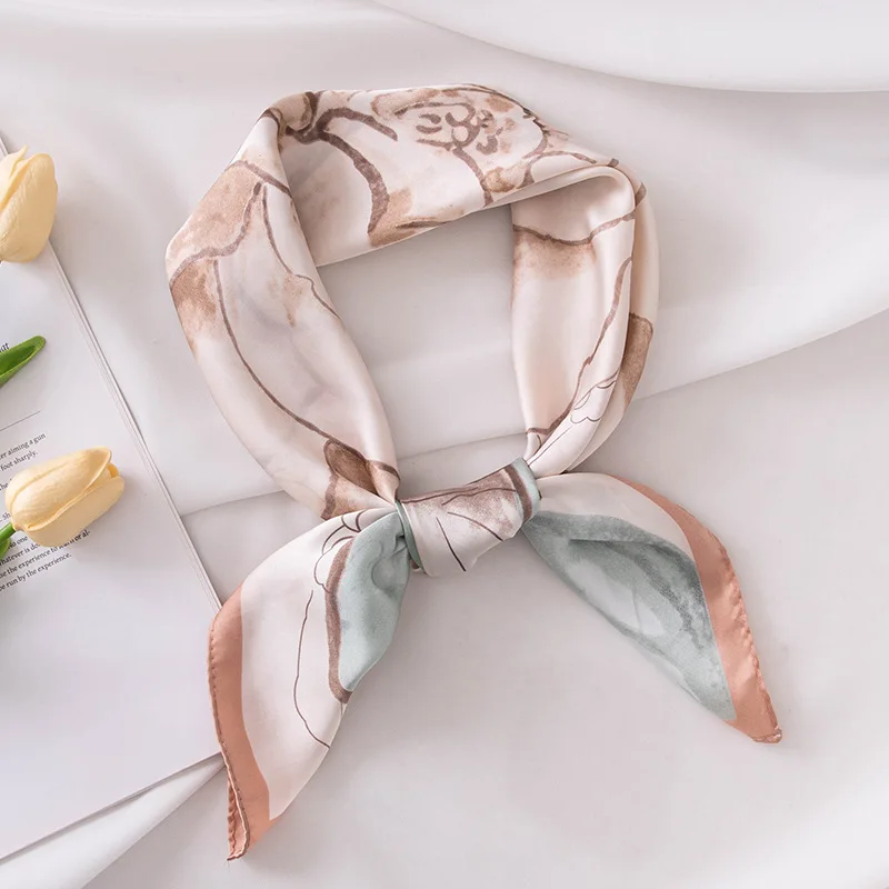 Office Scarf Floral Print Square 70*70cm Spring Chiffon-Like Polyester Fresh Style Natural Drape Anti-Wrinkle For Women