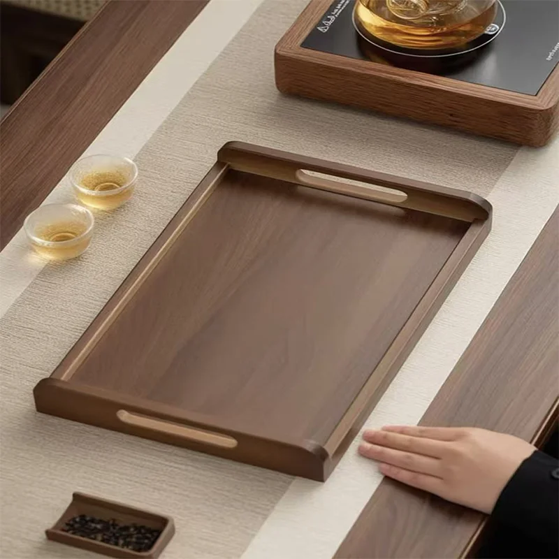 Multi-size Walnut Grain Bamboo Wood Serving Tray | Ergonomic Cutout Handles For Tea Time & Daily Storage