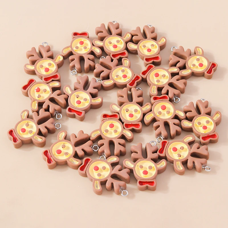 

20pcs 23x30mm Cartoon Resin Christmas Deer Charms Pendants for Jewelry Making Earrings Necklaces Bracelets DIY Crafts Supplies