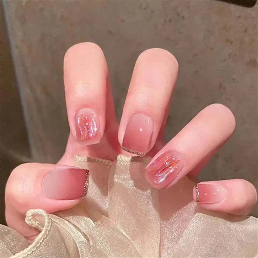 Faux ongles à pression avec impression de vache marron thé, coeur 3D, conception de perles, port artistique, mode, N64.perfecFake, N64.Tips, ensemble de 24 pièces