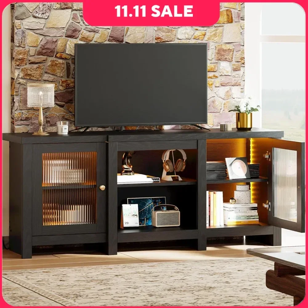 TV Stand for 65 Inch TVs Entertainment Center with Power Outlet and LED Light TV Console Cabinet