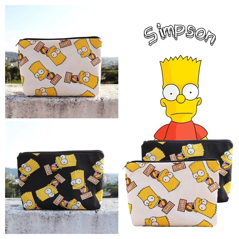 Bolso de cosméticos de lona de dibujos animados Simpson para hombres y mujeres, bolso de mano de gran capacidad, monedero para teléfono, billetera para niños, estuche para lápices, bolso de lavado femenino