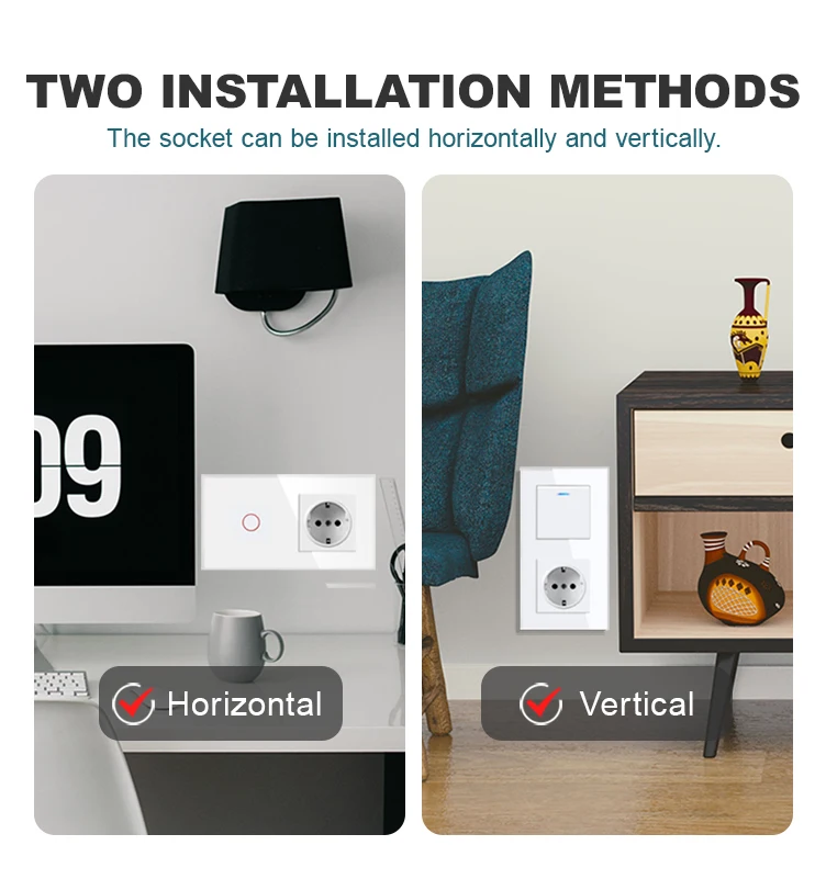 Nywp wall-mounted diy module European standard white tempered crystal glass panel socket touch switch button function combi