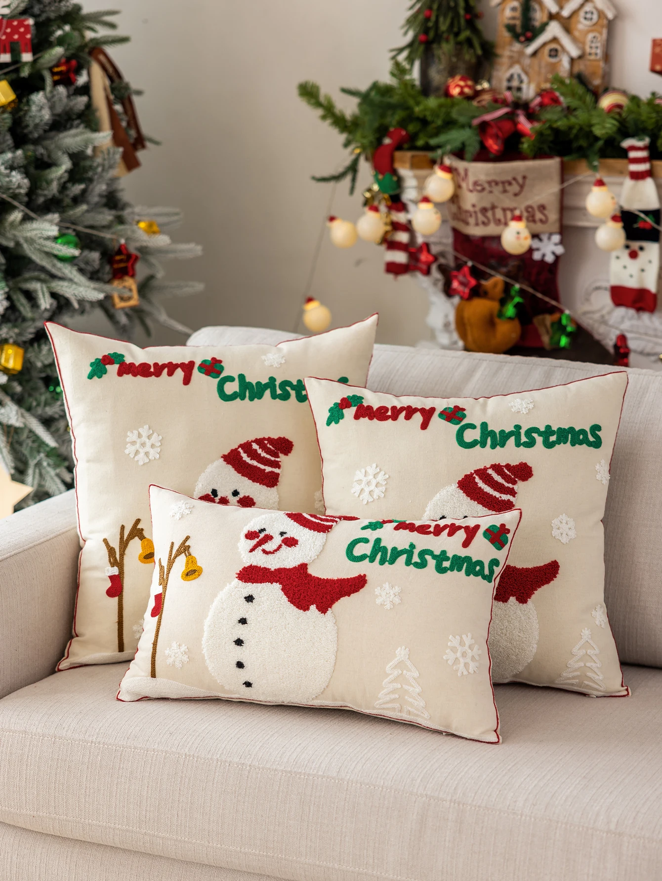 1PC 3D Embroidered Beige & Pink Christmas Decorative Pillow Cover Seasonless Living Room Bedroom Decor Christmas Theme