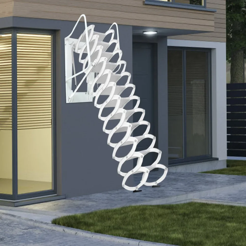 12 خطوة سلم تلسكوبي مثبت على الحائط غير قابل للانزلاق قابل للطي بسعة 881.85 رطل مصنوع من سبائك Al-mg متعدد الأغراض مع درابزين #1