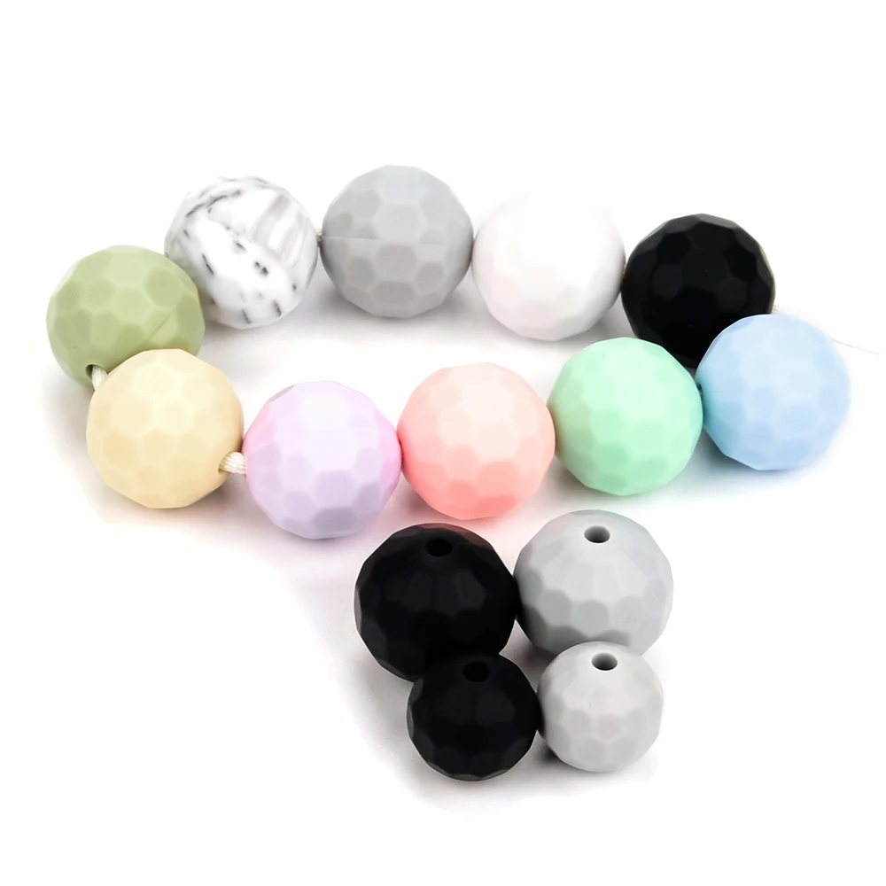 

LOFCA 40PCS/Lot Silicone Beads Polyhedron Multicolor BPA Free Food Grade Baby Silicone Beads Gift Making Necklace