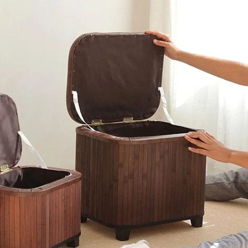 Taburete cuadrado pequeño de madera maciza con caja de almacenamiento, organizador de juguetes, pasillo japonés, cambio de zapatos, otomano