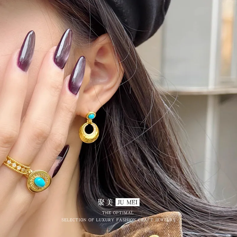 

Gold Shop Same Style 9999 24K Real Gold Women's Gold Earrings Fashionable Simple Temperament Girlfriend Gift Luxury Jewelry