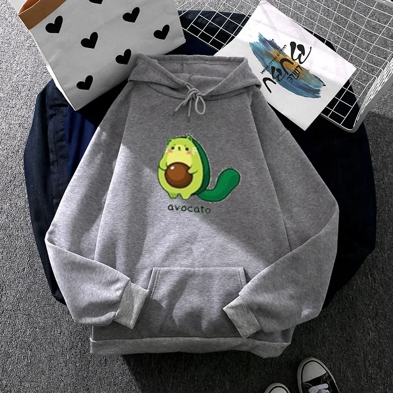 2022 Harajuku Funny Cartoon Avocado Print Ladies Hoodies Fashion Streetwear Pullovers Winter Womens Graphic Sweatshirt sudaderas