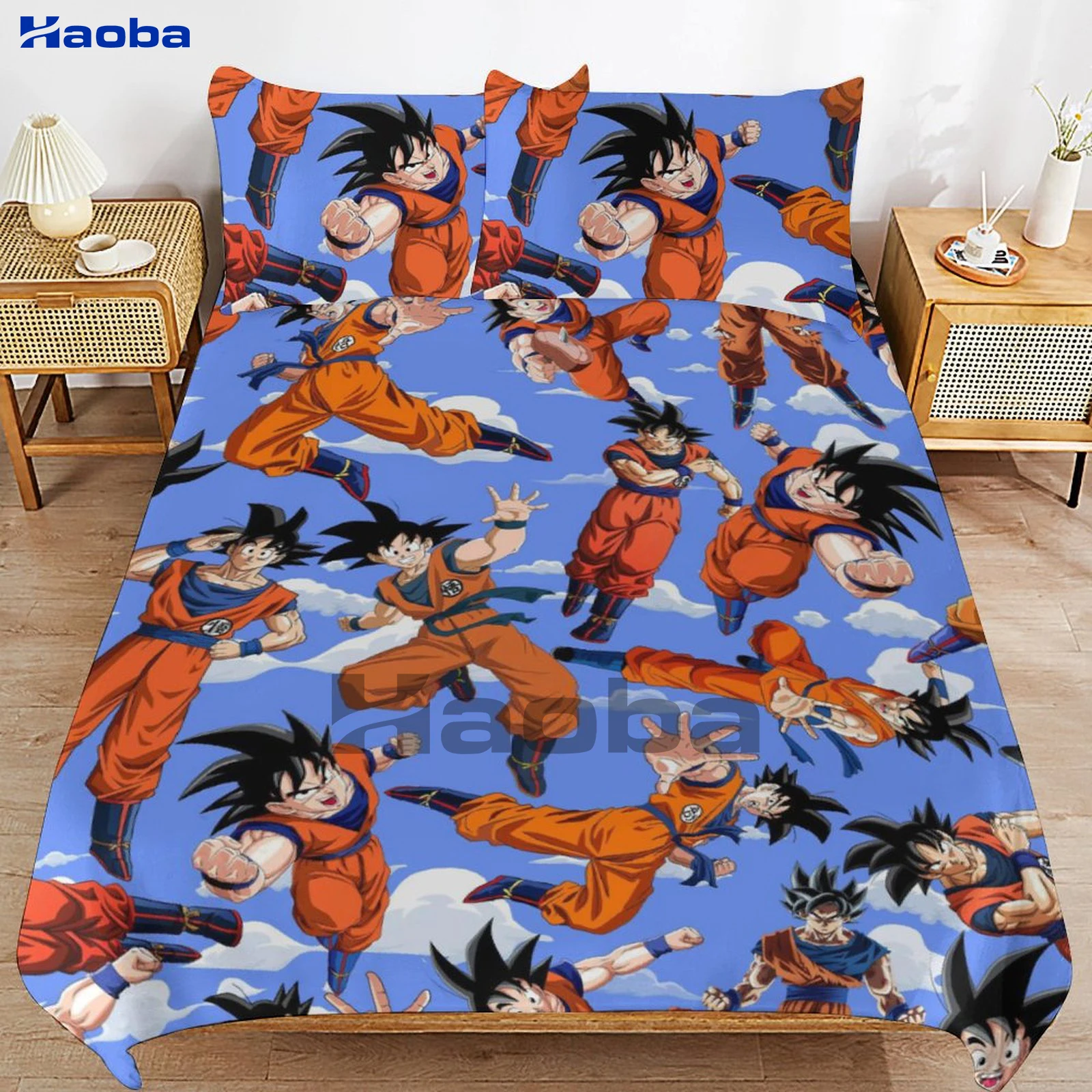 D-ragon Ball Goku Three Piece Bedding Set Children or Adults for Beds Quilt Covers Birthday Gifts for Women Men