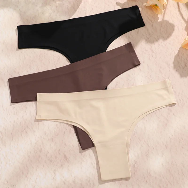 3PCS Seamless Maillard Panties Ultra-thin Brazilian panties Women Ice Silk Underwear Sexy Panty Low Waist G-string Female Solid - Image 2
