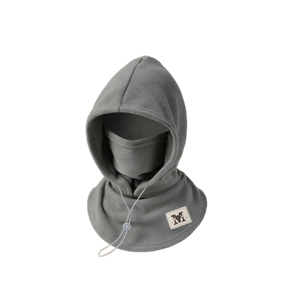 

Fashion Warmer Hooded Neck Cap Drawstring Windproof Winter Pullover Cap Solid Color Ear Protection Fleece Balaclava Hat Ski