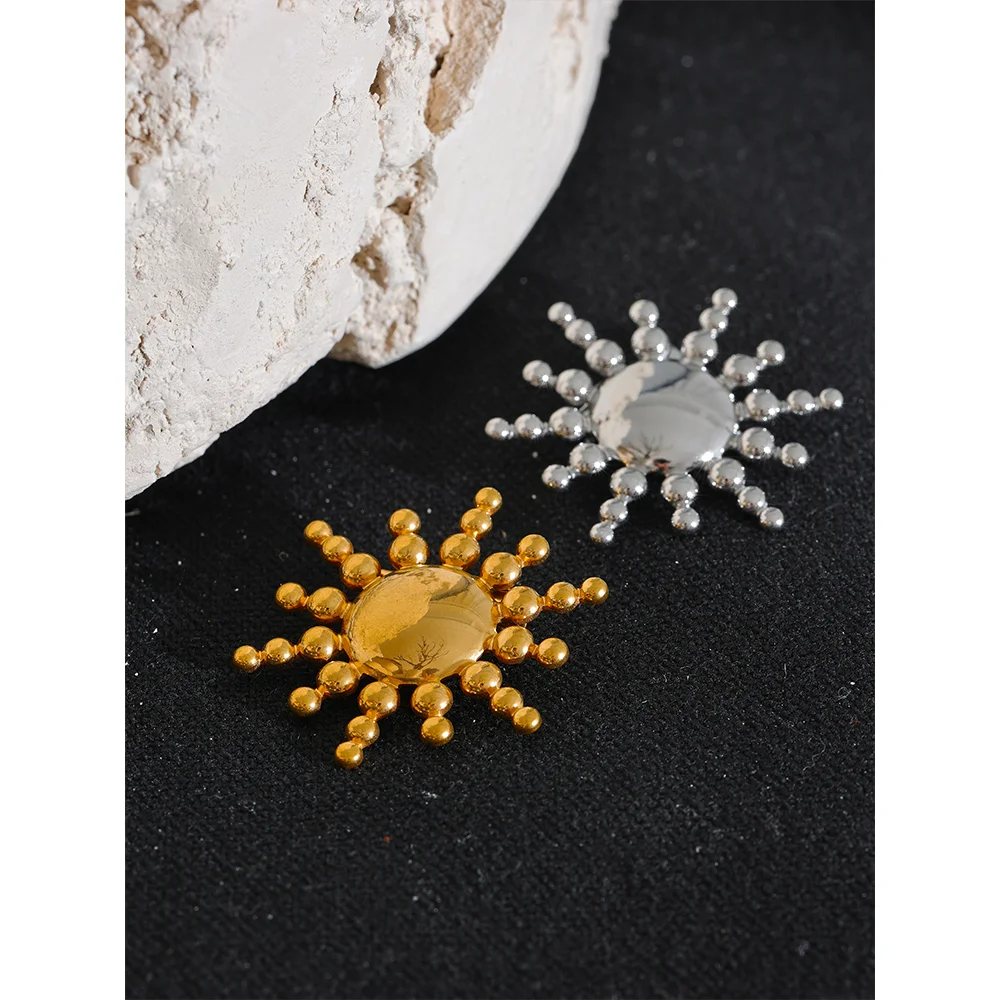Yhpup Waterproof Stainless Steel Sun Brooch Pin Rust Proof Fashion Charm Clothing Metal Jewelry Accessories