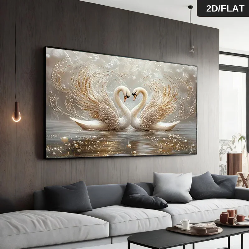 Frameless Modern Abstract Swan Forms A Heart-shaped Canvas Art Print, Elegant Wall Decoration in The Living Room and Bedroom