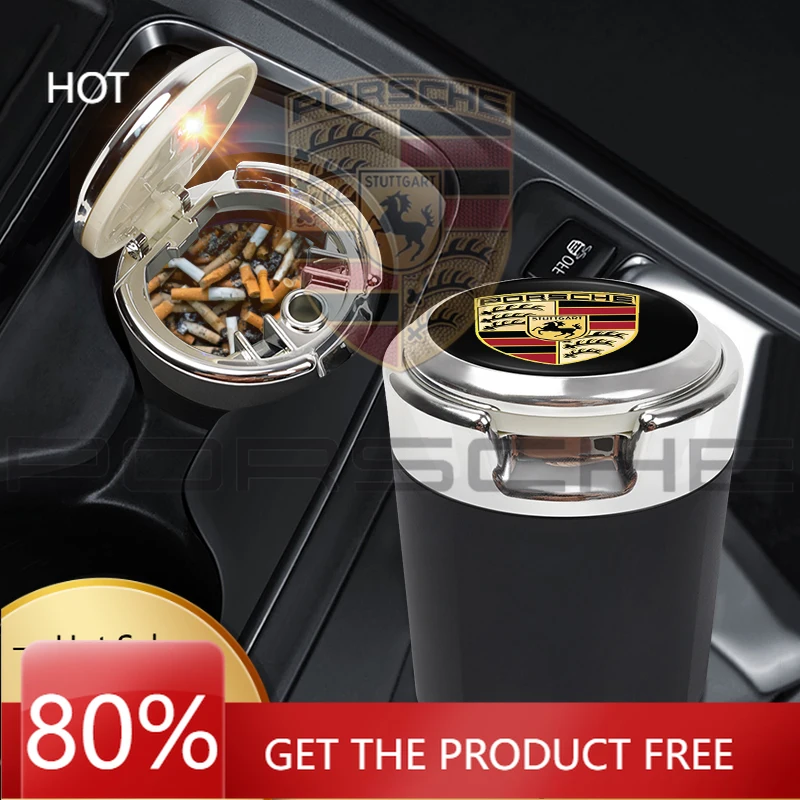 

Наклейка на автомобиль Porsche, подставка для сигарет с LED-подсветкой, портативный держатель для пепла для Porsche Panamera, Taycan, 911, 718, Macan, Cayenne