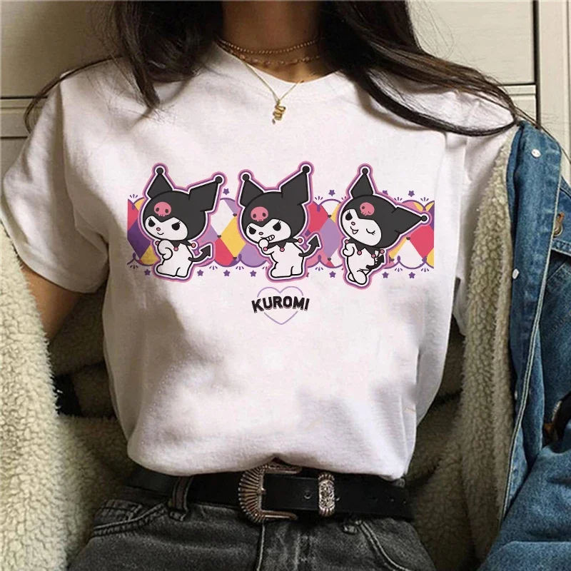 Hip Hop Kuromi Top Tee Funny Cartoon T Shirt Grunge Kuromi Women Manga T-shirt Y2k Graphic Tshirt Streetwear Top Tees Female