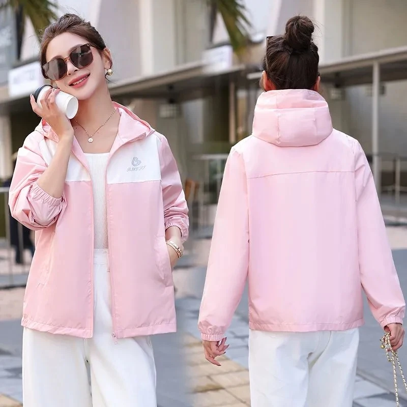 Windproof Waterproof Women New Hooded Coat Spring Summer 2026 Fashion Sunscreen Coats Temperament Outwear Female Overcoat