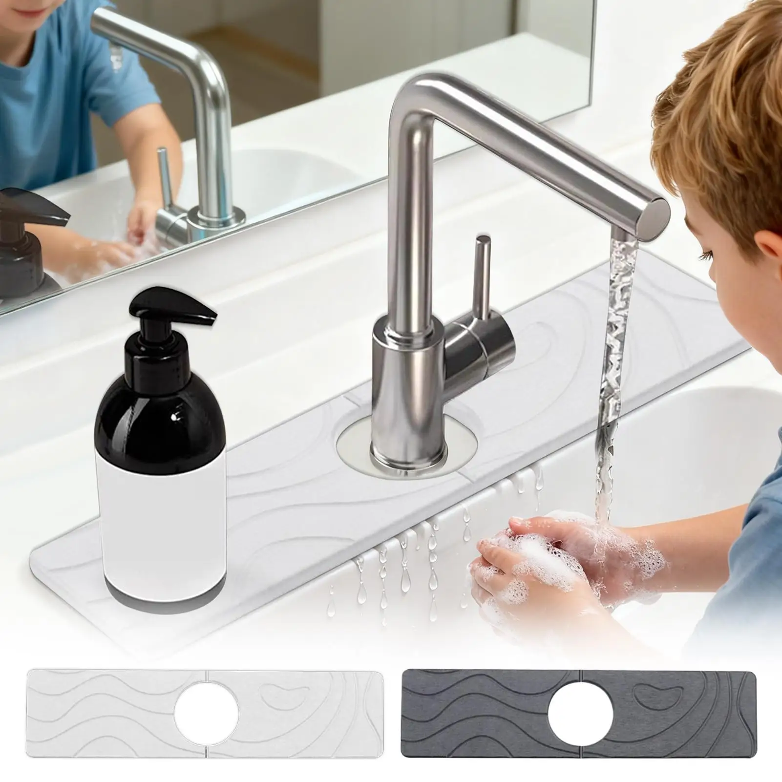 Kitchen Faucet Mat Fast Water Absorbing Anti Slip Splash Guard Tray Faucet Stone Drying Mat For Bathroom Counter Restroom Hotel