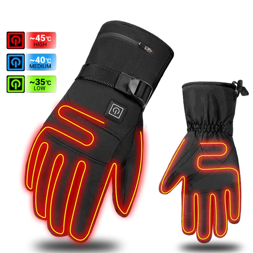 Guantes calefactados a prueba de viento, guantes cálidos para montar en motocicleta, alimentados por batería, Guantes Térmicos de invierno, deportes