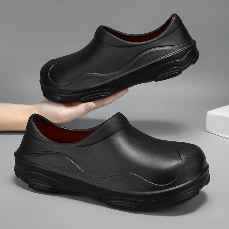 Men's Chef Work Shoes, Thick-Soled Eva, One-Piece Waterproof, Oil-Proof, Non-Slip Slip-On Kitchen Work Shoes