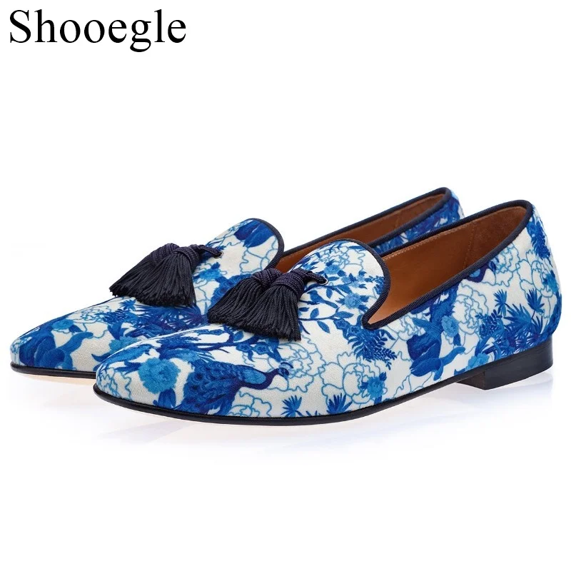 

Mens Tassel Loafers Casual Shoes British Style Gentleman Dress Shoes Breathable Formal Blue And White Porcelain Colour Shoes