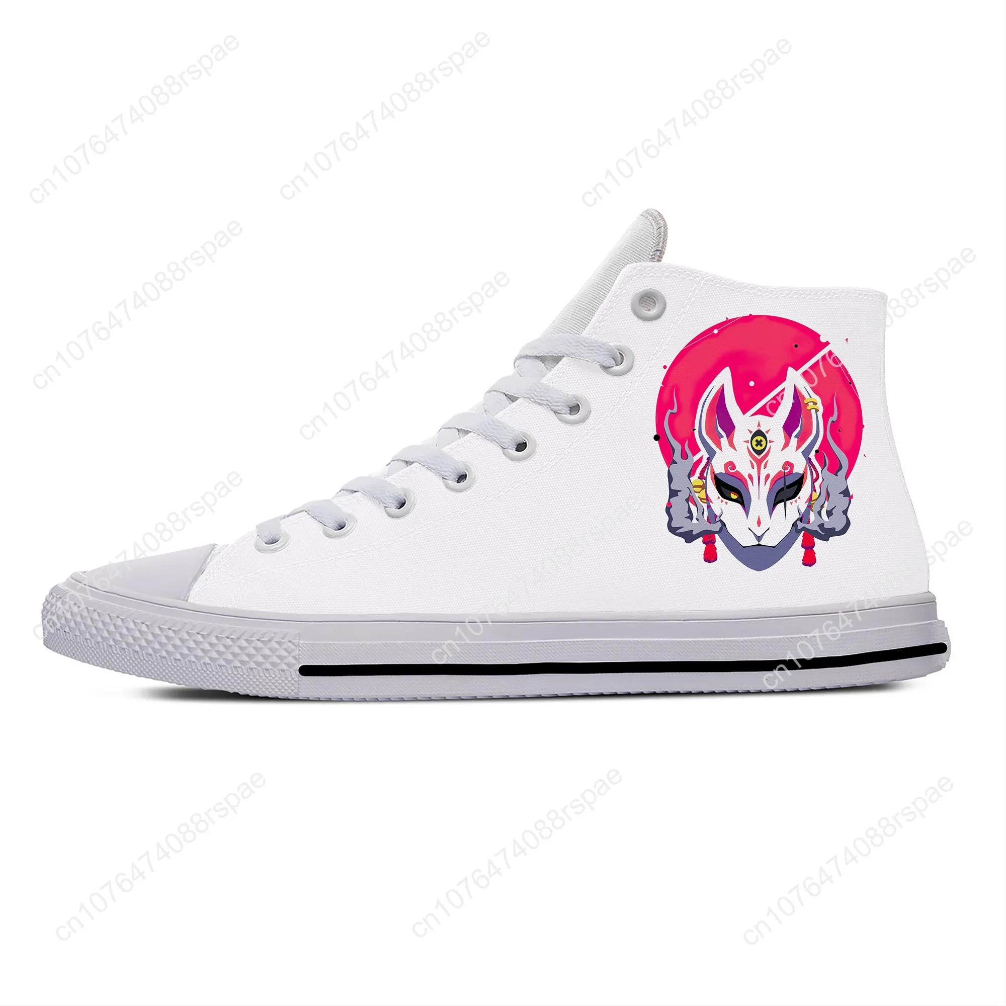 Hot Kitsune Mask Japanese Fox Anime Manga Cartoon Casual Shoes Breathable Men Women Sneakers Lightweight High Top Board Shoes