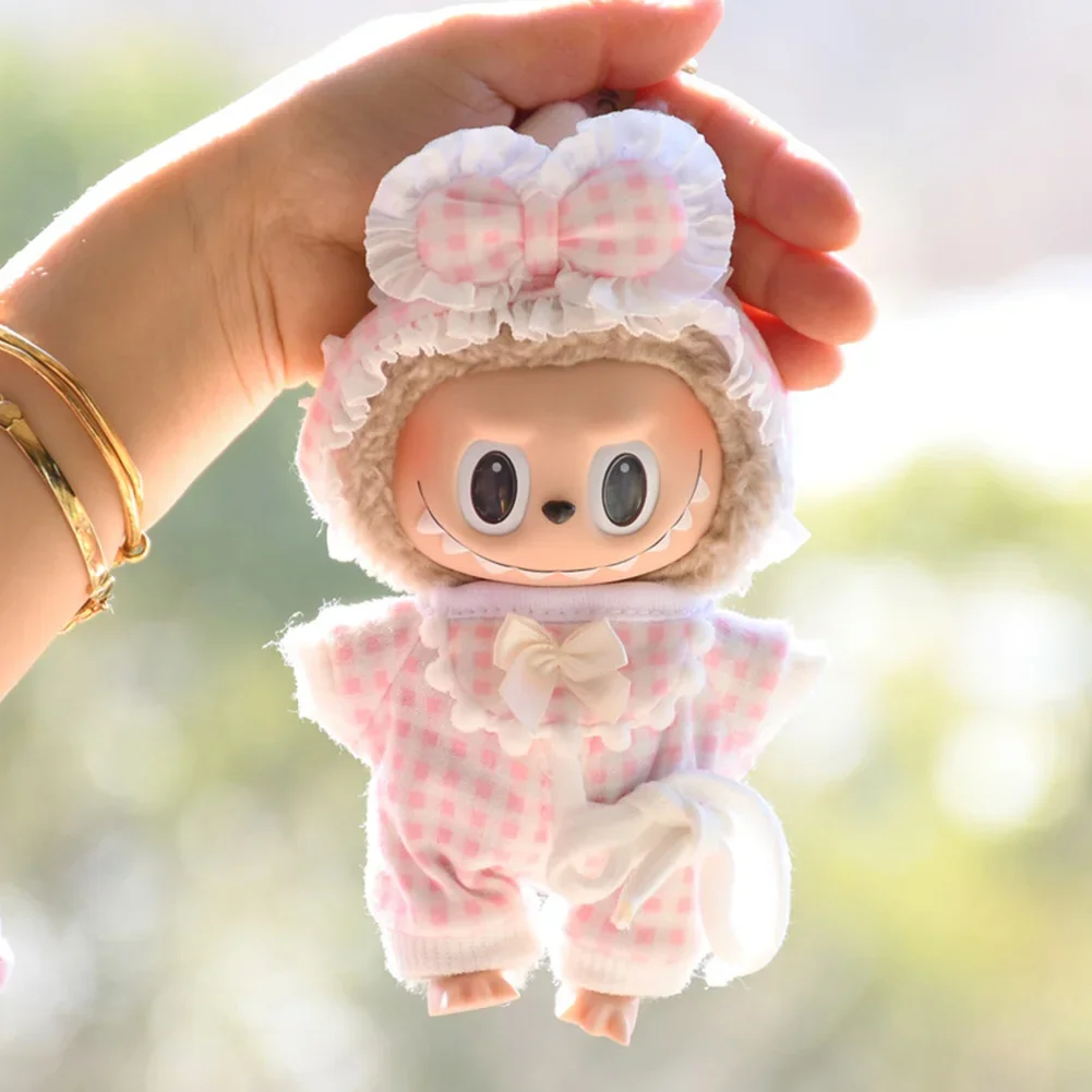 Mini ropa de muñeca de peluche de 15cm, accesorios de atuendo para muñecas de ídolo Kpop Exo Labubu de Corea, pijama a cuadros, traje, ropa DIY, regalo para niños